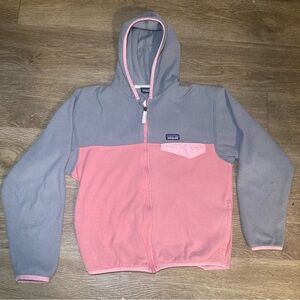 Kids Patagonia Pink And Gray 1/4 Zip Fleece Pullover Hoodie Size XL (14)